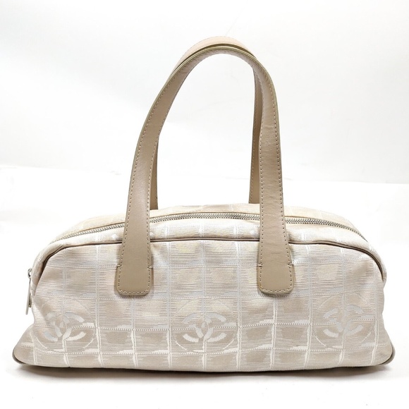 Chanel baguette Travel Line Mini Boston Hand Bag Beige Nylon Leather Handles
